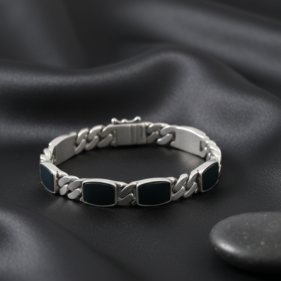 Obsidian Link Cuff Bracelet