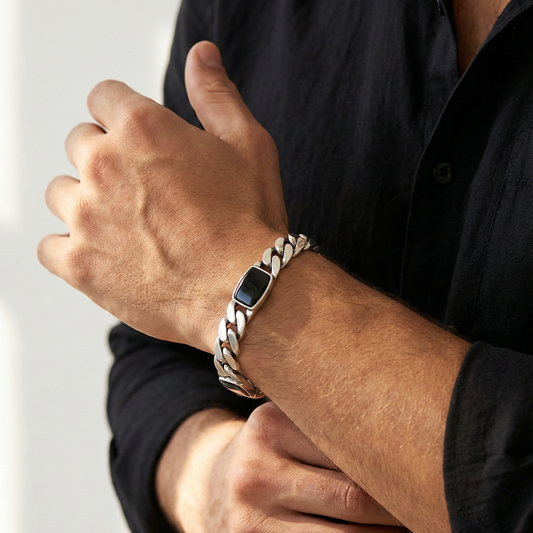 Obsidian Link Cuff Bracelet