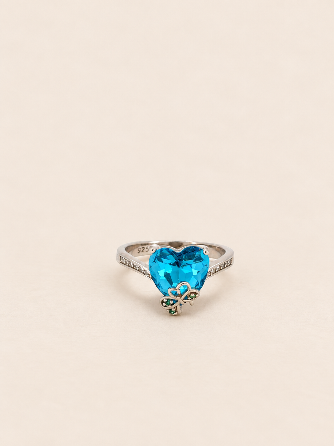 Azure Blue Heart Clover Ring
