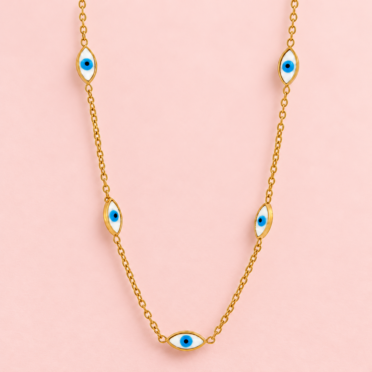 Golden Evil Eye Station Necklace