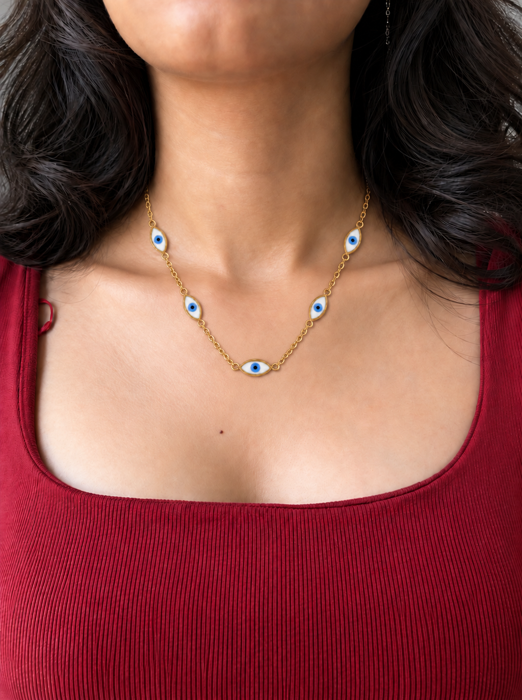Golden Evil Eye Station Necklace