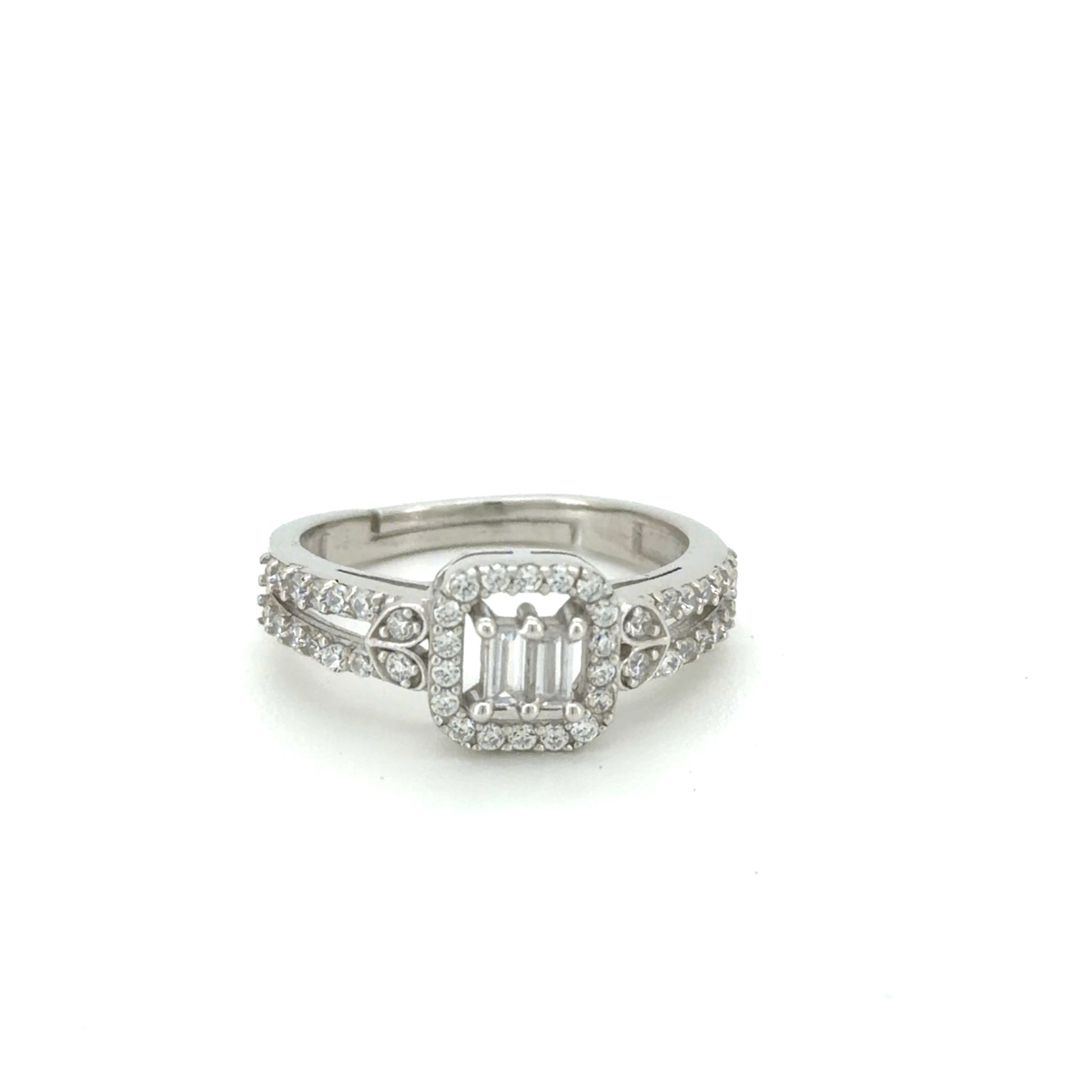 The Regal Radiance Duo Silver ring with a diamond on a white background