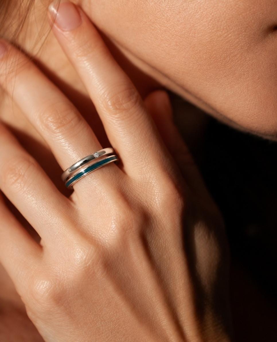 Embrace Blue Enamel Ring by Maela
