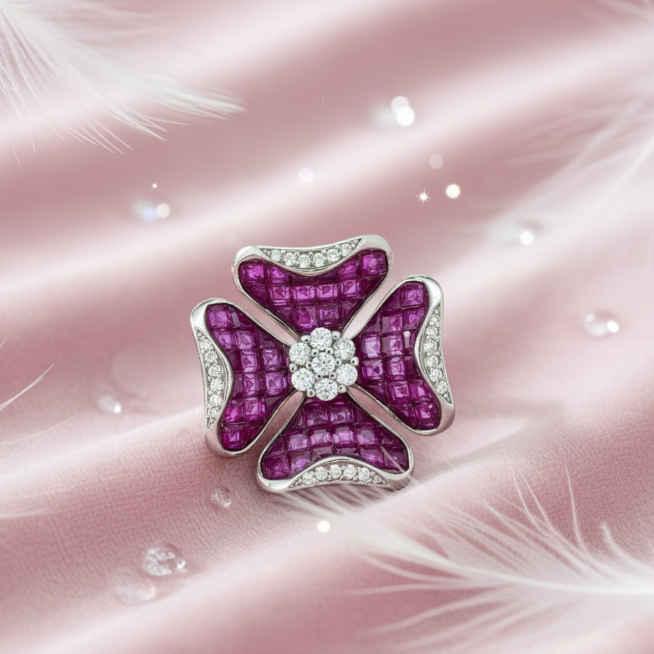 Fuchsia flower ring crafted in 925 silver with bold statement floral design