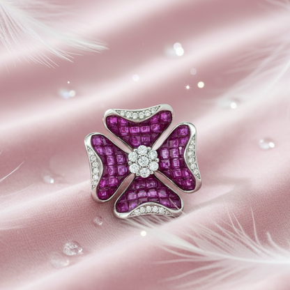Fuchsia flower ring crafted in 925 silver with bold statement floral design