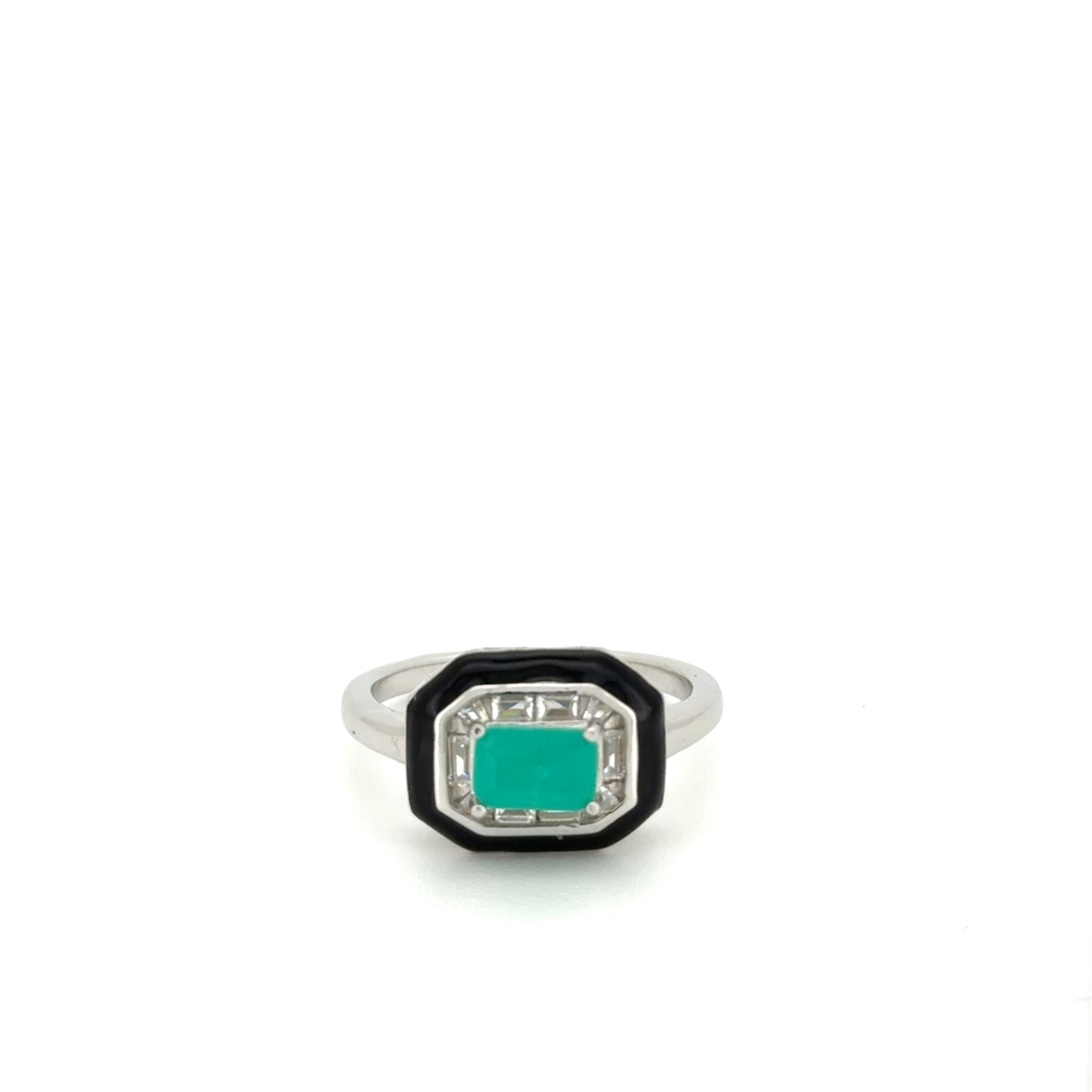 Midnight Emerald Grandeur Ring in 925 sterling silver with emerald green crystal and zircon halo