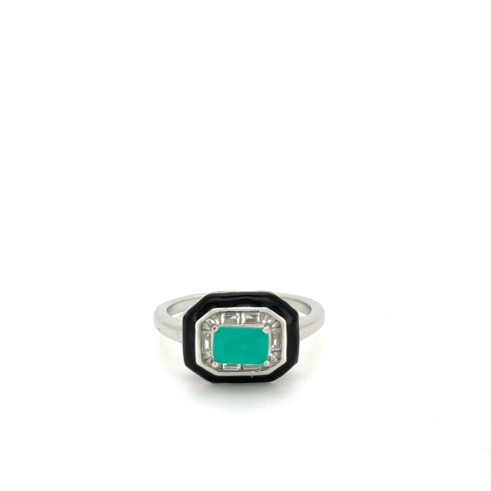 Midnight Emerald Grandeur Ring in 925 sterling silver with emerald green crystal and zircon halo