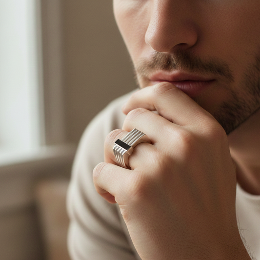 Obsidian Lineage Ring 925 sterling silver black onyx ring for men
